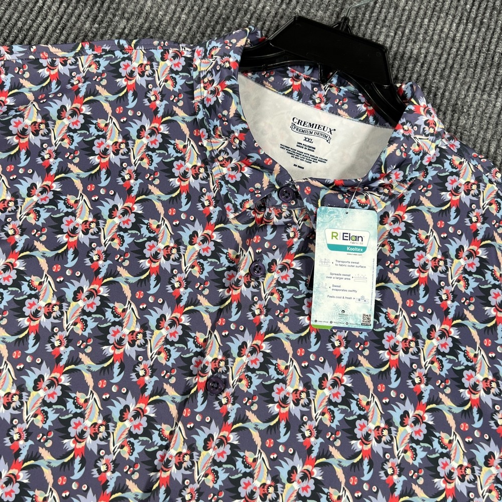 Cremieux Shirt Mens 2XL XXL Blue Geometric Short Sleeve Button Up Casual New